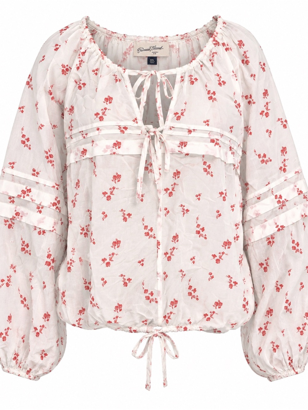 Universal Thread White Peasant Blouse with Pink Floral